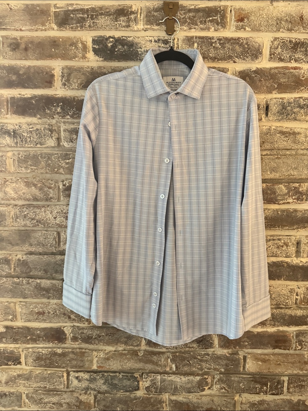 Mizzen+Main Light Blue Plaid Performance Dress Shirt